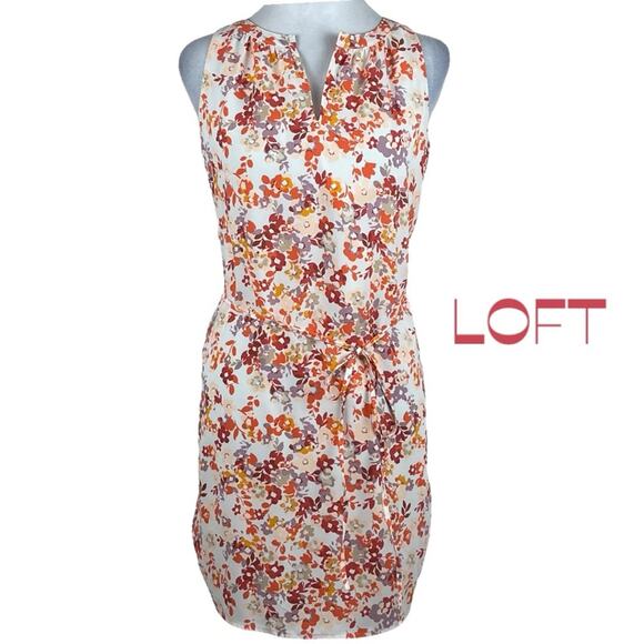 LOFT Orange Cream Lilac Floral Print Cottage Feminine Dress NWOT Size SP - Picture 2 of 14